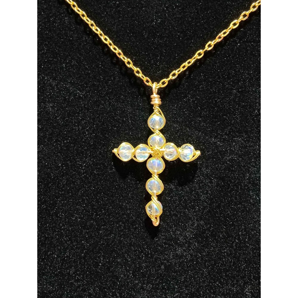 Gold Aurora Borealis Crystal Cross